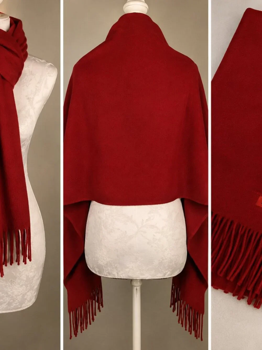 Classic Red Fringed Scarf Wrap Solid Crimson Soft Winter Accessory
